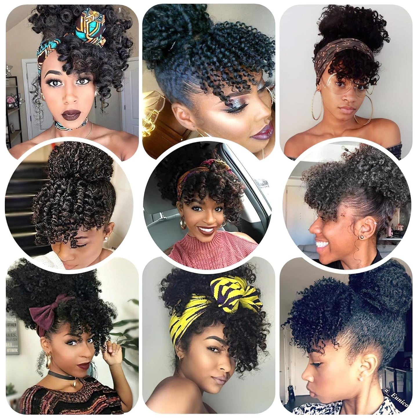 Afro Puff Drawstring Ponytail Extension - Curly Bangs Clip for Black Women | Synthetic Hairpiece (Black)