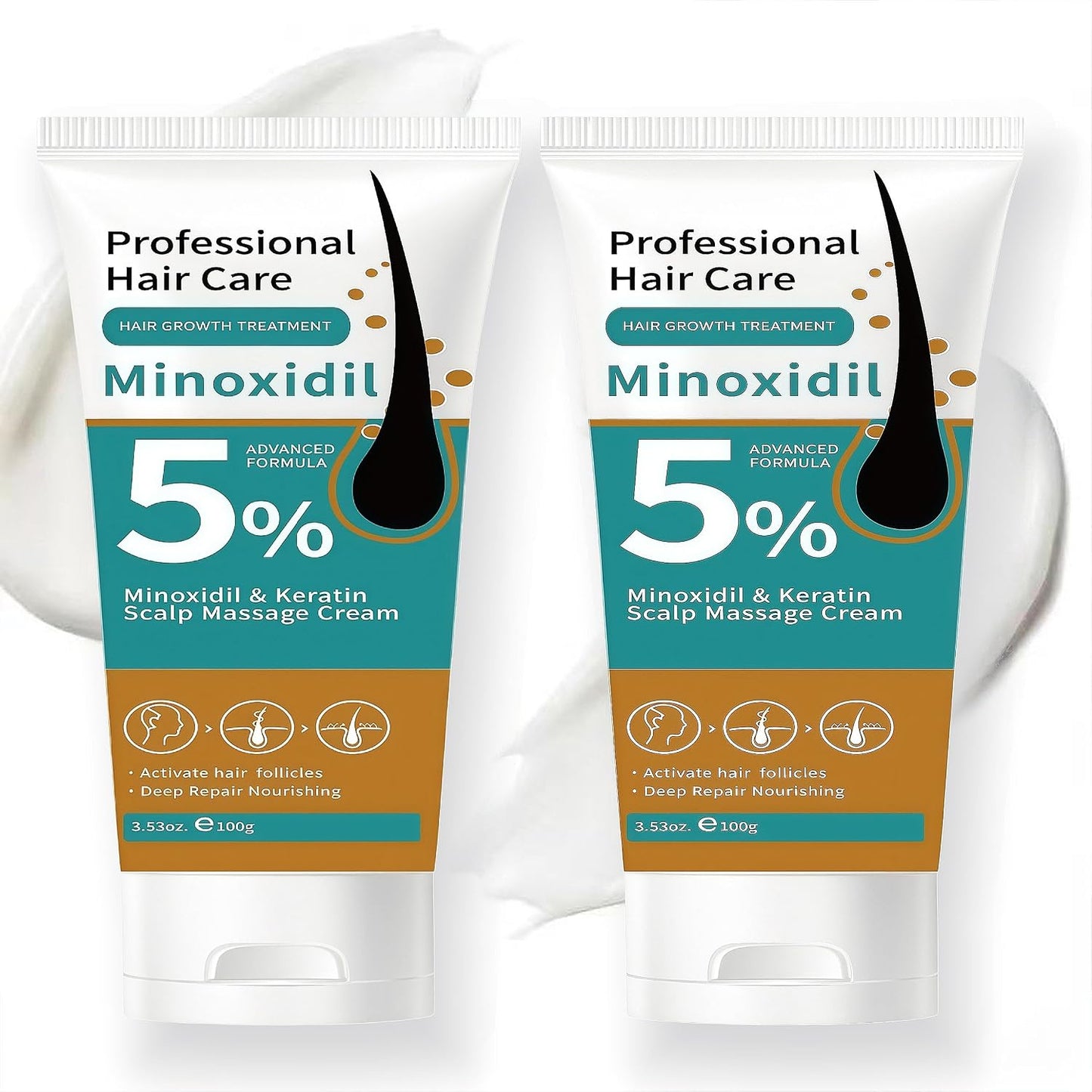 Minoxidil Hair Growth Cream - 5% Scalp Treatment for Men & Women | Fast Regrowth & Strengthens Hair Roots (2PCS)