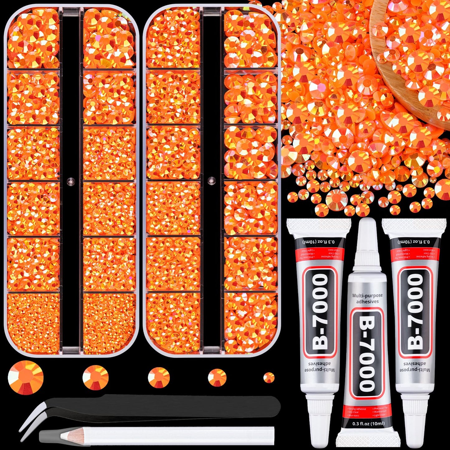 32000 Pcs Black Rhinestones - Flatback Resin Gems for Bedazzling | Jewelry Glue & Tweezers Included