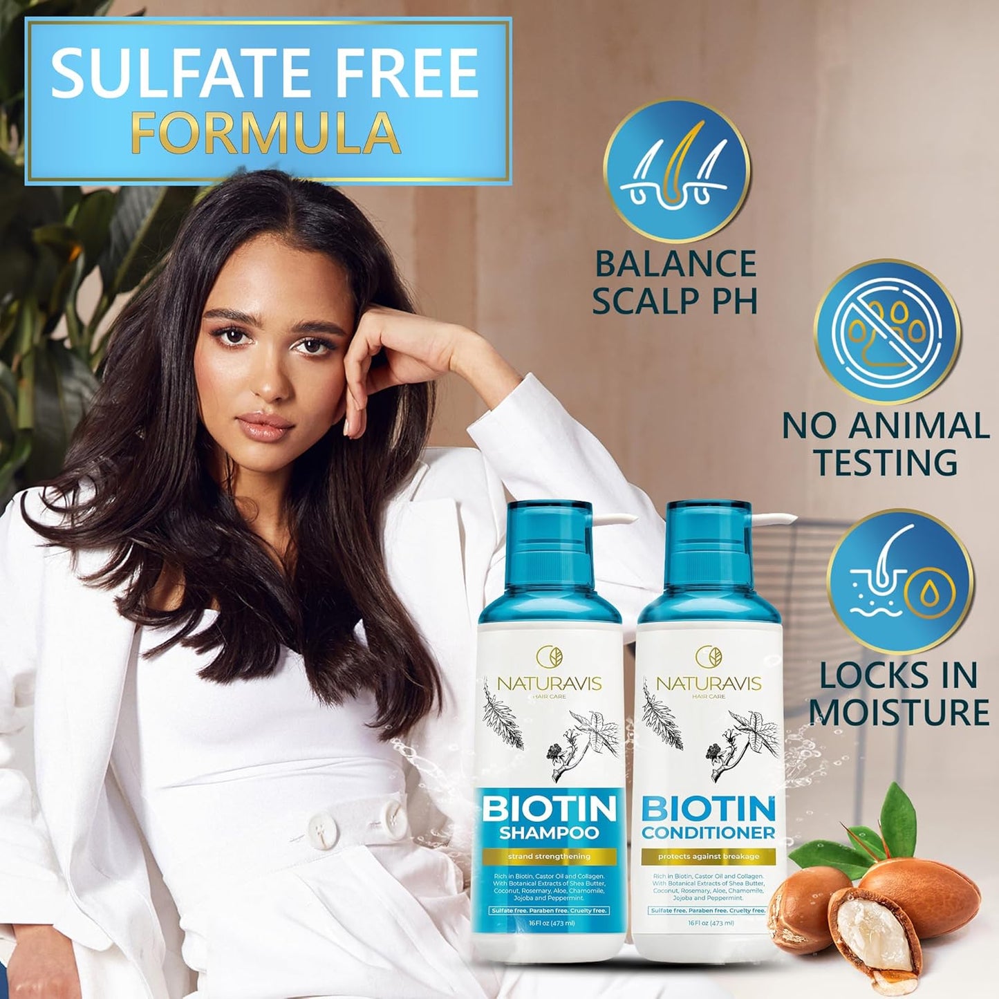 Biotin Shampoo & Conditioner Set - Sulfate-Free Formula for Thinning Hair | Volumizing Castor Oil Treatment with Rosemary