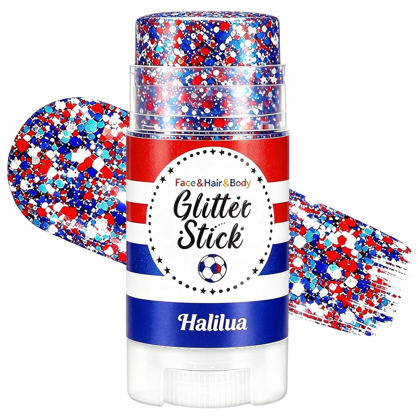 4th of July Glitter Stick, Red White and Blue Glitter Stick, Body Glitter, Patriotic USA Flag Makeup for Independence Day & 250 Anniversary, Fourth of July Decorations, 4th of July Outfits for Women