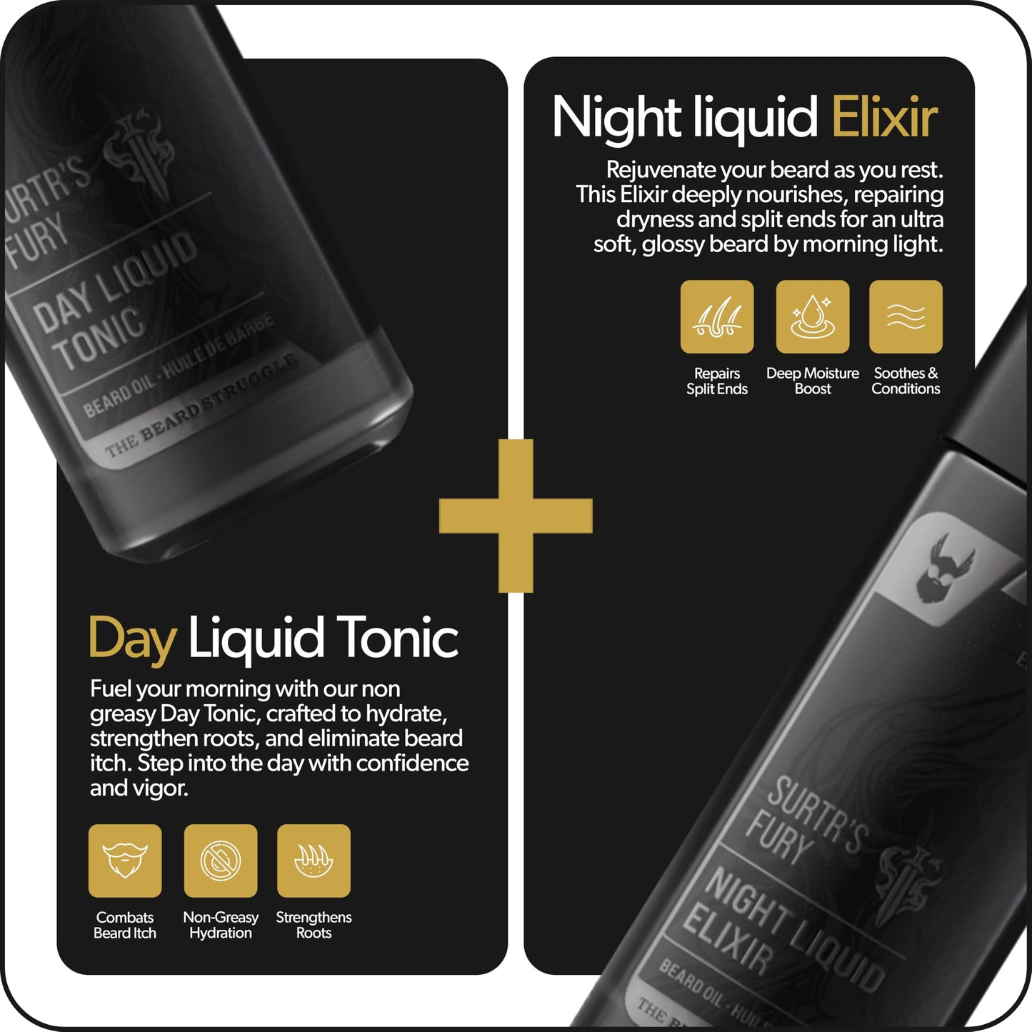 The Beard Struggle Tonic + Elixir Beard Oil Bundle - Platinum Collection - Grooming Beard Oil - Softens, Moisturizers, and Strengthens Beard Growth - Pack of 2, Surtr's Fury