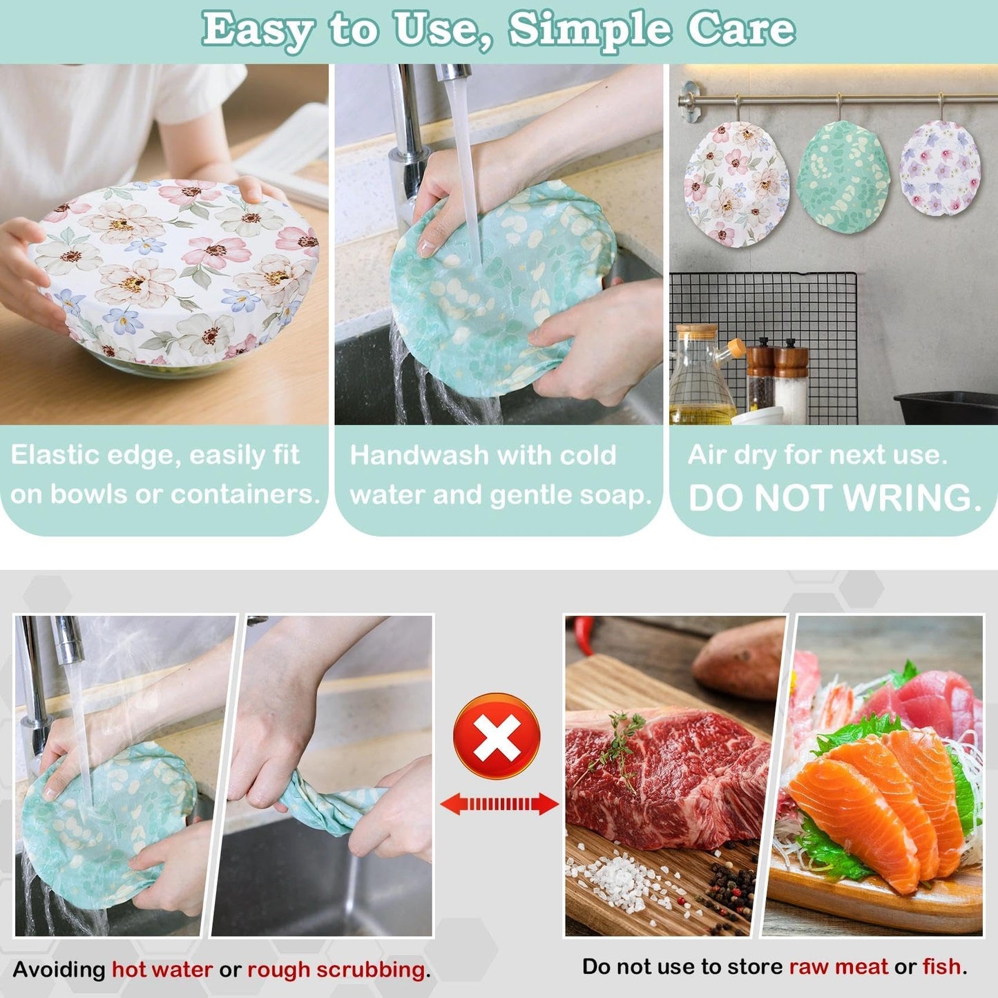 Revahope 5-Size Reusable Beeswax Elastic Bowl Covers for Bread Proofing, Cotton Cloth Flexible Beeswax Wraps for Sourdough Cover and Food Storage Shower Caps for Sourdough Bread Supplies Tools