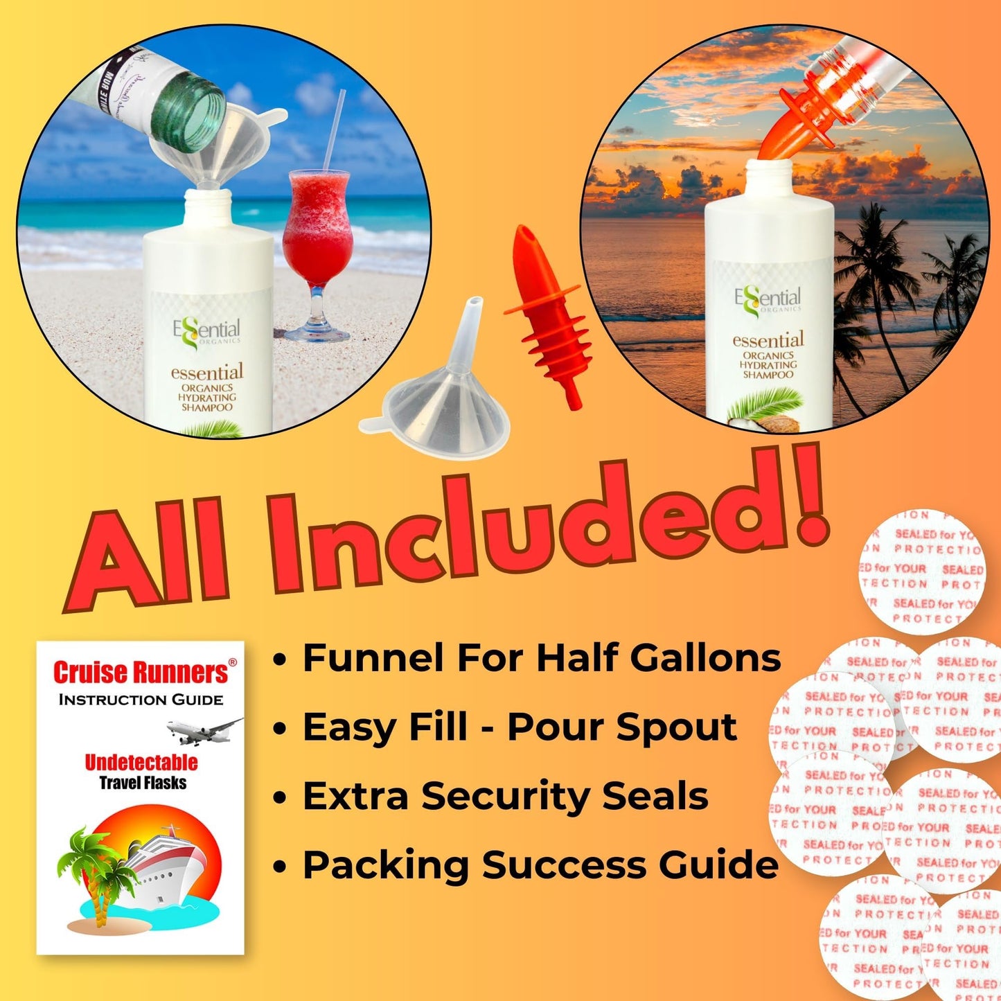 Cruise Runners 2x17.3oz Rum Runners for Cruise Liquor Smuggle Bottle Empty Shampoo Bottles Hidden Alcohol Container Flasks for Liquor Disguise Secret Plastic Flask Discreet