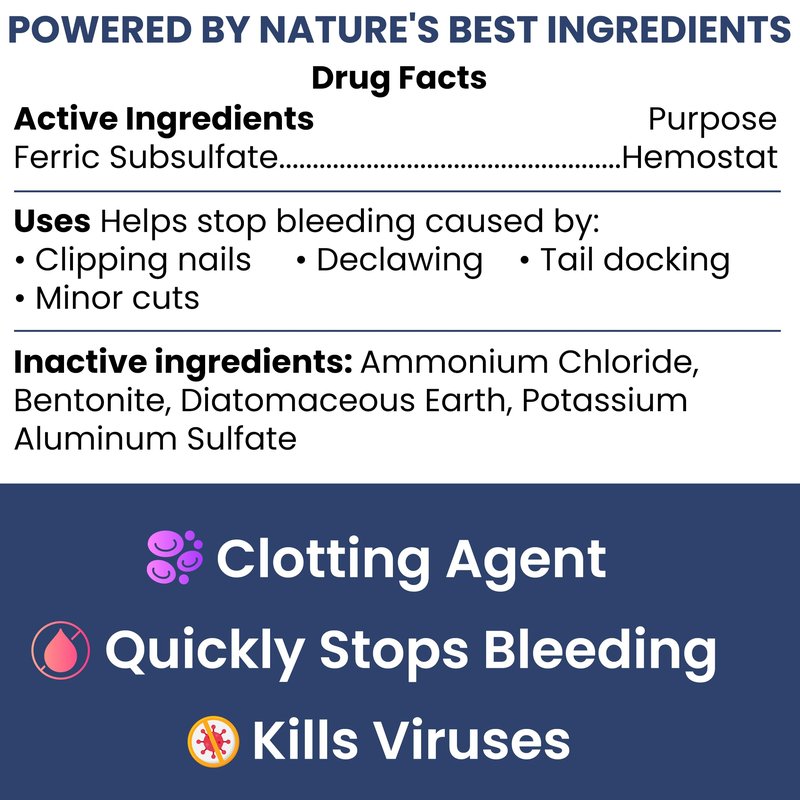 Chew + Heal Labs Styptic Powder for Dogs - .5 oz Quick Stop Bleeding for Dogs Nails & Animal Cuts - Blood Stop Clotting Powder & Wound Care