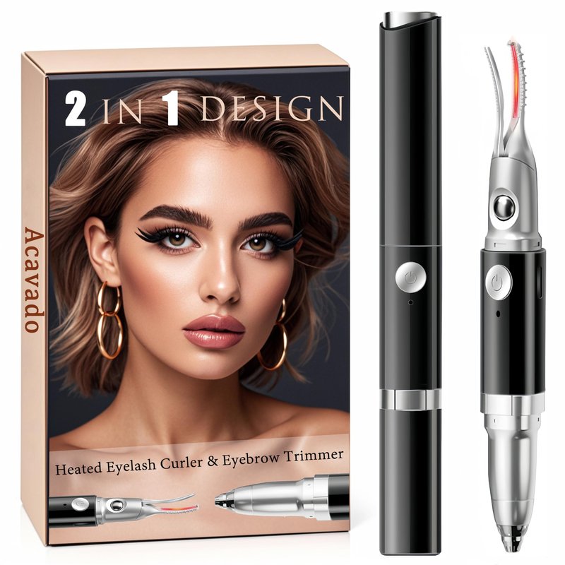 Heated Eyelash Curler - 2 in 1 Eye Lash Curler and Eyebrow Trimmer for Women with 2 Temperature Modes, USB Rechargeable Electric Eyelash Curler, Anti-Burn Design, Ideal Gift for Women(Black A1)