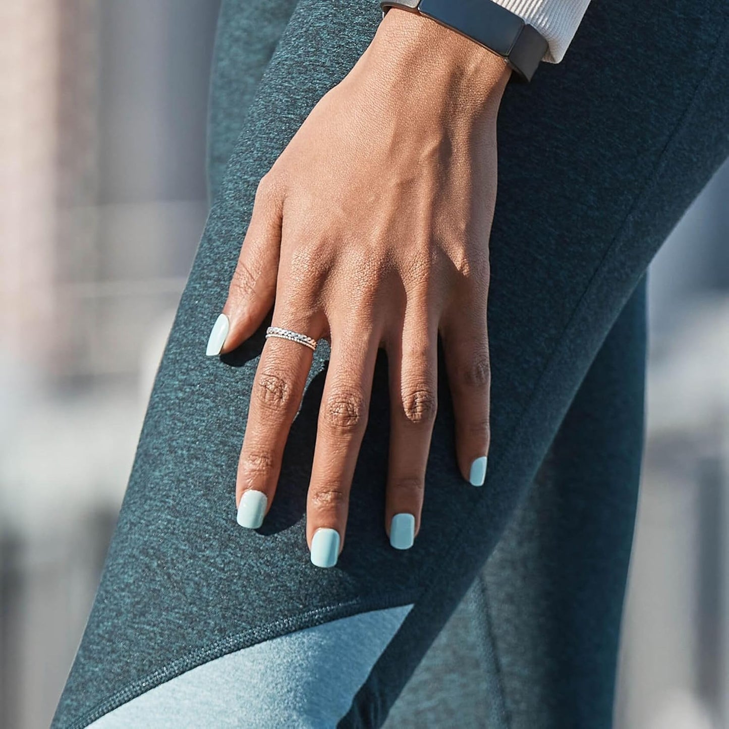Kiss Impress No Glue Mani Press-On Nails - 'Rain Check' Blue Squoval Design | Short Size, 30 Nails & Accessories