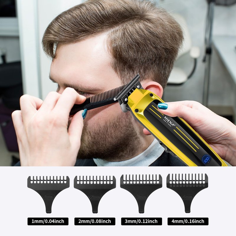 HIENA PRO Professional Electric Hair Trimmer for Men, Cordless Clipper Barber Haircut Tool with USB, Rechargeable T-Blade Precision Beard Trimmer, Perfect Gifts for Men(Gold)