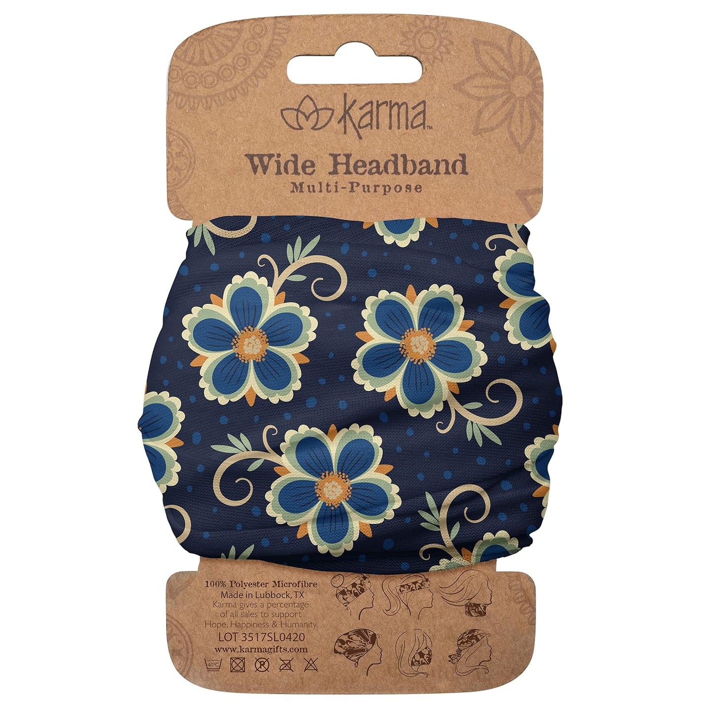 Floral Headband for Women - Teal/Apricot Split Design | Wide Fabric & Stretchy Hair Scarf
