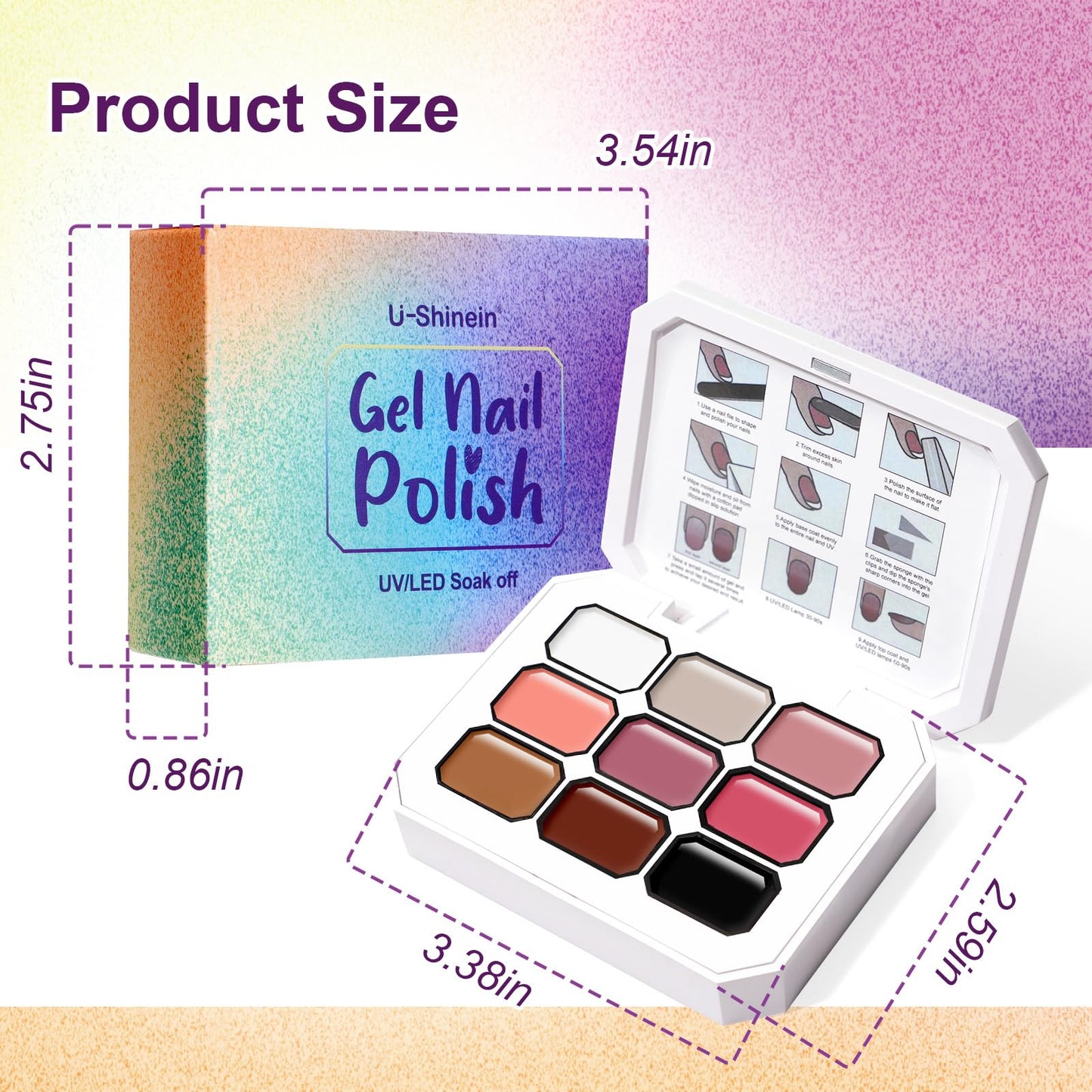U-Shinein Gradient Painting Gel, 9 Colors Ombre Gel Nail Polish Nude Pink Almond Black&White for Pigment Pat Nails Nude Pink Almond Aura Nails, French Manicure DIY Nail Art Nude Rose Chroma