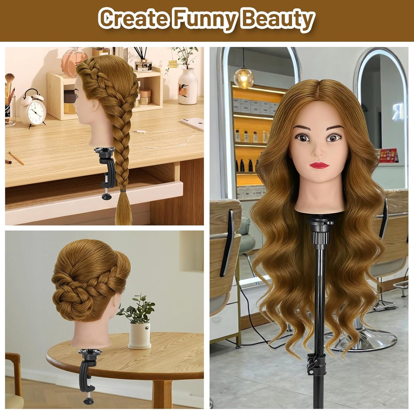 Mannequin Head - 90% Human Hair Styling Head for Cosmetology | 26"-28" Hairdressing Training Doll with Clamp & Styling Set