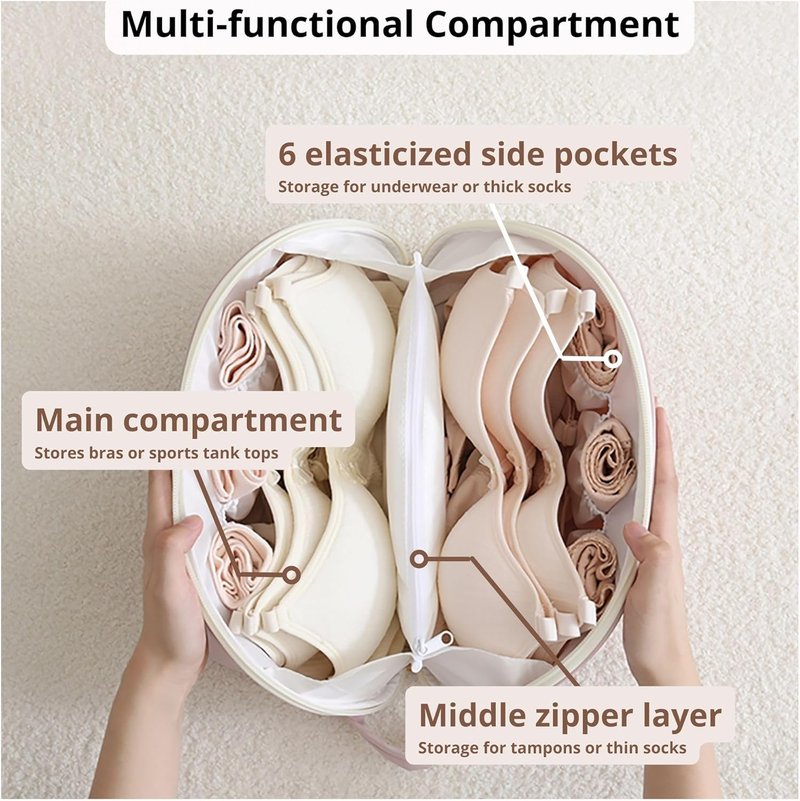 Travel Underwear Organizer Bag - Large Capacity Packing Cube for Bras, Panties & Socks | XL Pink
