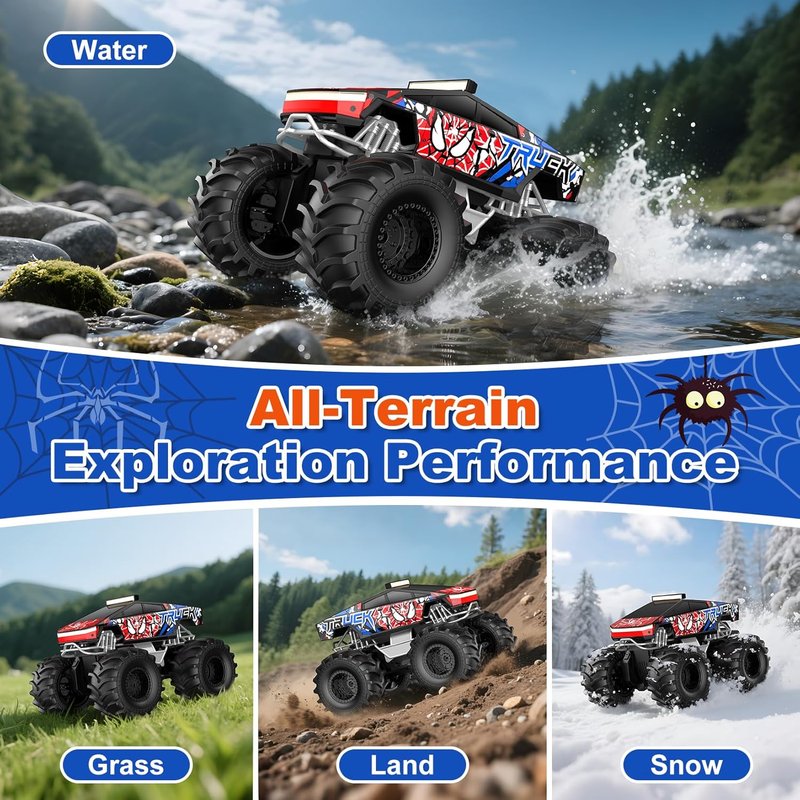 Amphibious Remote Control Car - 2.4 GHz Waterproof Monster Truck | 1:18 4WD Off-Road Pickup for Kids 6+
