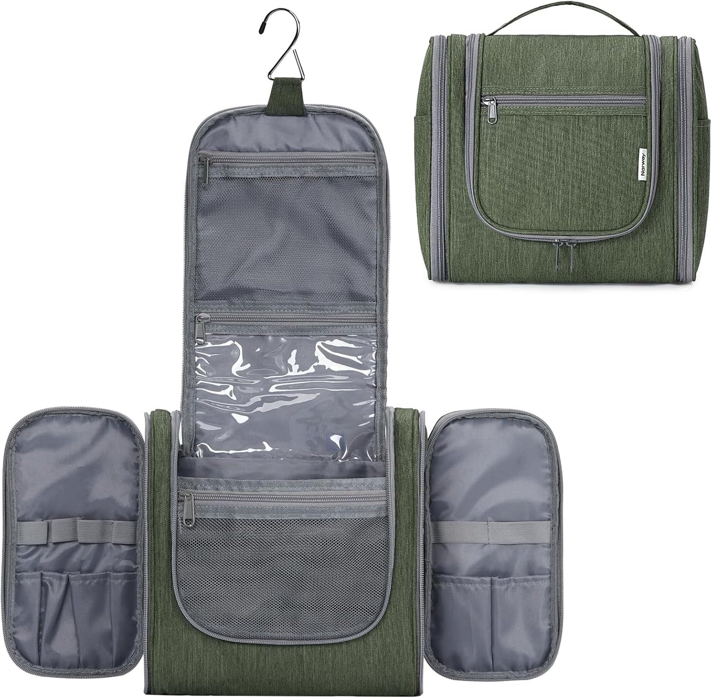 Narwey Travel Toiletry Bag - Small Striped Makeup Organizer for Women | Mint Green Stripe