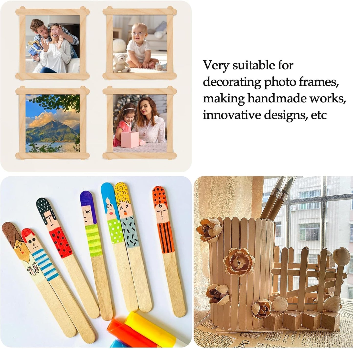 Craft Sticks - 200 Pcs Natural Wood Popsicle Sticks for DIY Crafts - 4.5 Inch Length
