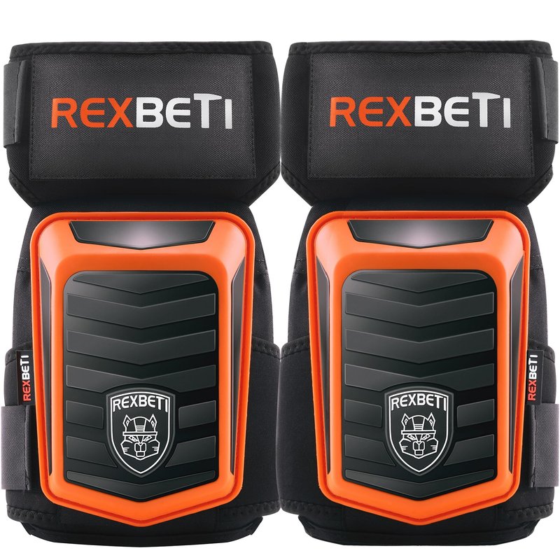 REXBETI New Upgraded Knee Pads for Work, Construction Knee Pads for Men, Heavy Duty Comfortable Anti-Slip Foam Gel Knee Pads for Gardening Flooring and Cleaning, Extra 4 Extension Straps, Orange