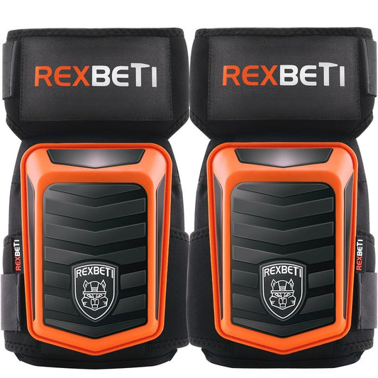 REXBETI New Upgraded Knee Pads for Work, Construction Knee Pads for Men, Heavy Duty Comfortable Anti-Slip Foam Gel Knee Pads for Gardening Flooring and Cleaning, Extra 4 Extension Straps, Orange