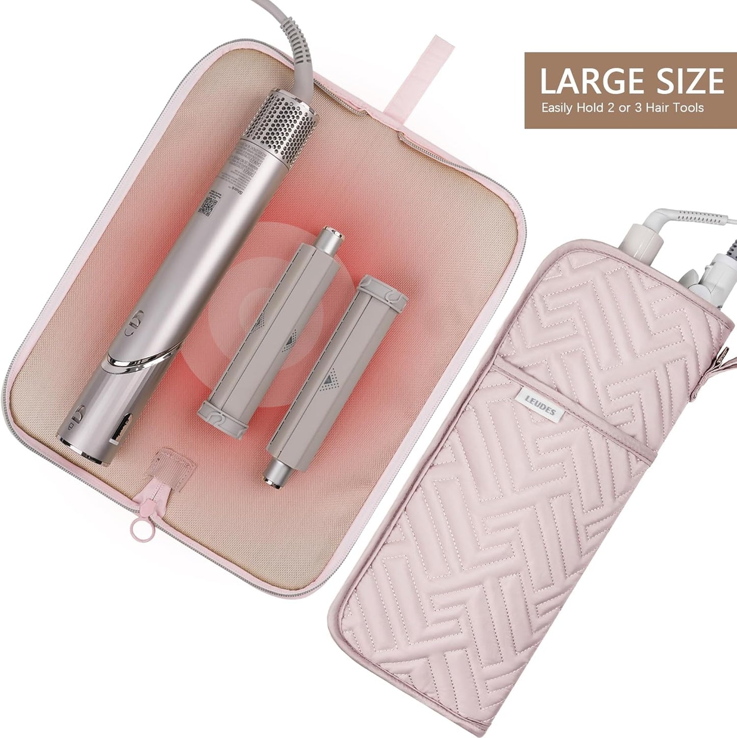 Hair Tool Organizer - Heat Resistant Mat & Travel Bag for Flat Iron | Curling Iron Holder & Brush Pad (Pink)