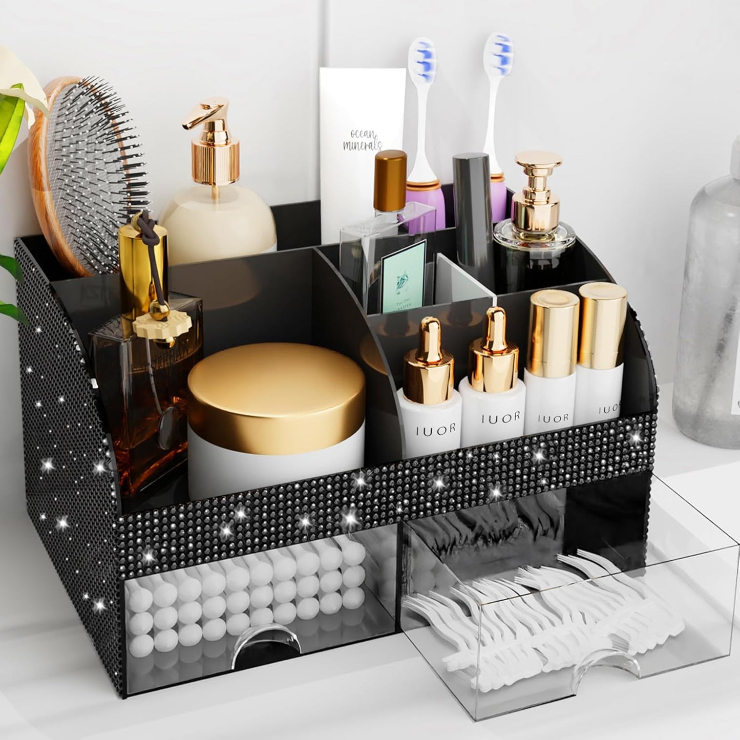 Makeup Organizer - Cosmetic Storage with Drawers for Vanity & Bathroom | White Beauty Holder for Lipstick & Brushes