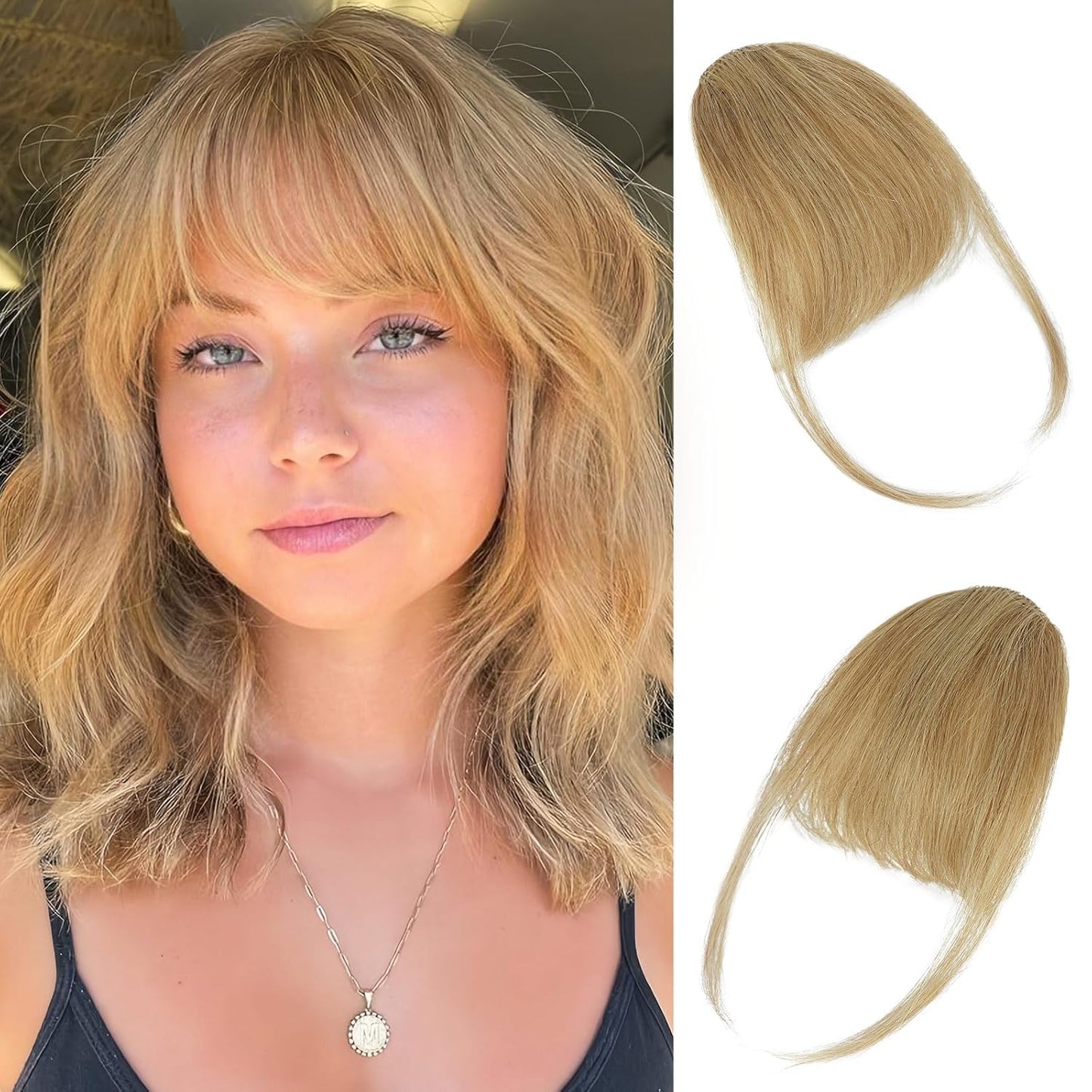 Clip-In Bangs - 100% Real Human Hair Wispy Fringe Hairpiece | Natural Ash Blonde for Daily Wear & Festivals