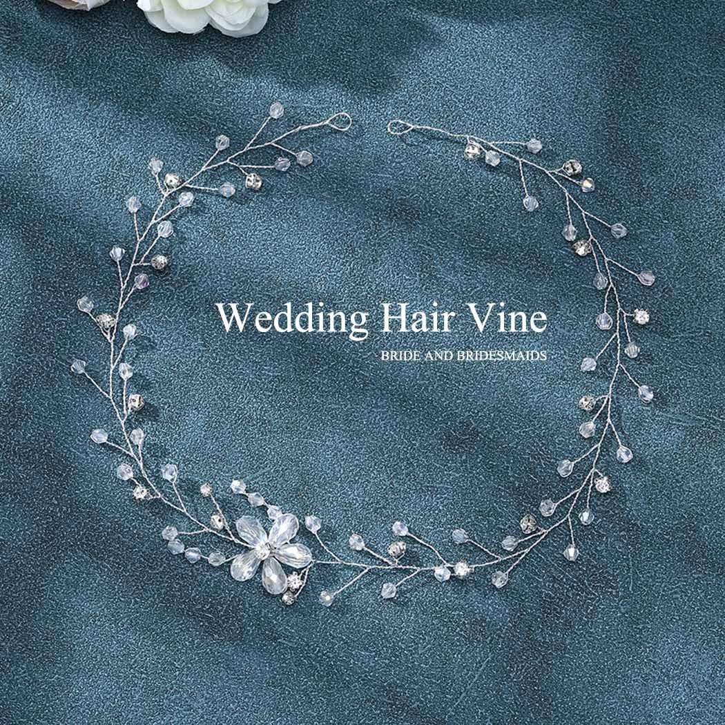 JAKAWIN Bride Wedding Hair Vine Flower Hair Piece Silver Bridal Headpiece Accessories for Women HV067