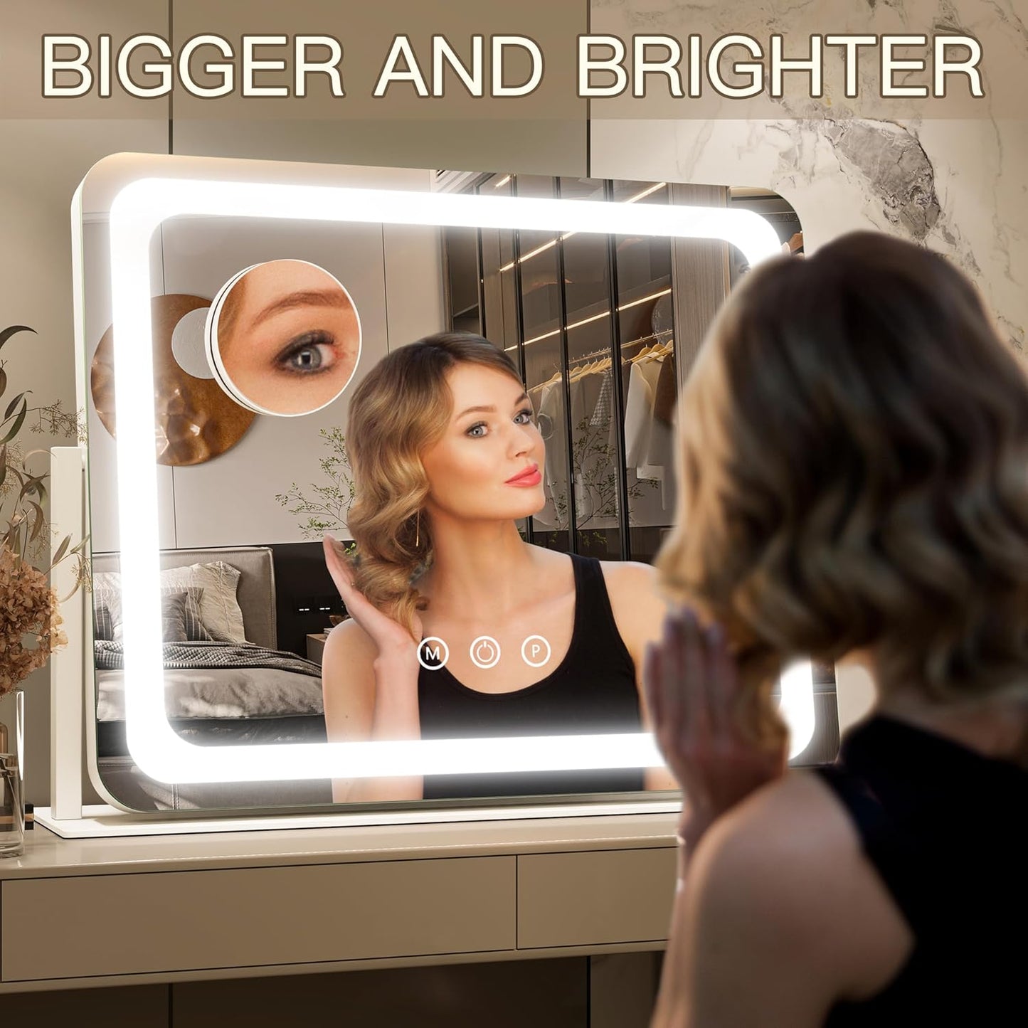 FENNIO Vanity Mirror with Lights - 22''x17'' Dimmable Makeup Mirror with Touch Screen & 3-Color Lighting