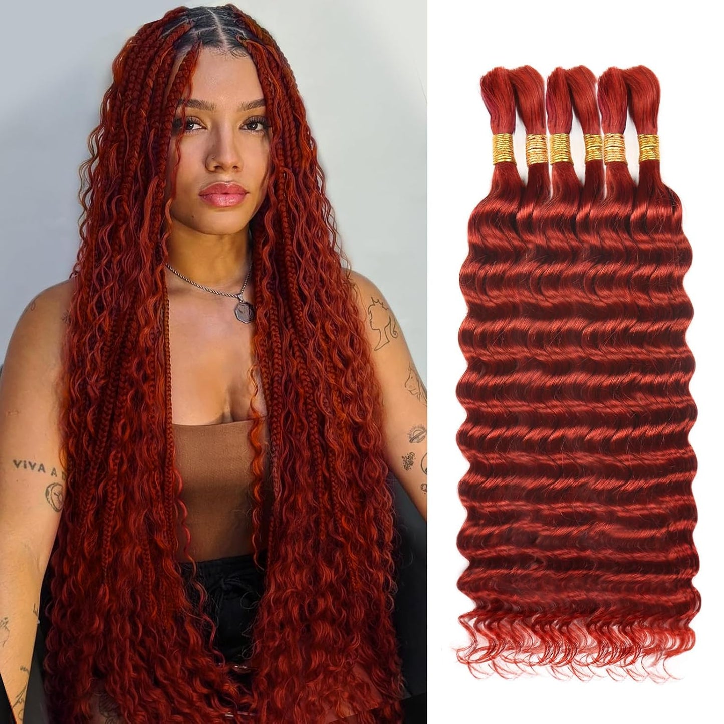 Human Braiding Hair - Ombre Deep Water Wave | 150g 16 Inch Curly Braiding Bundles, 1B/30 Highlights