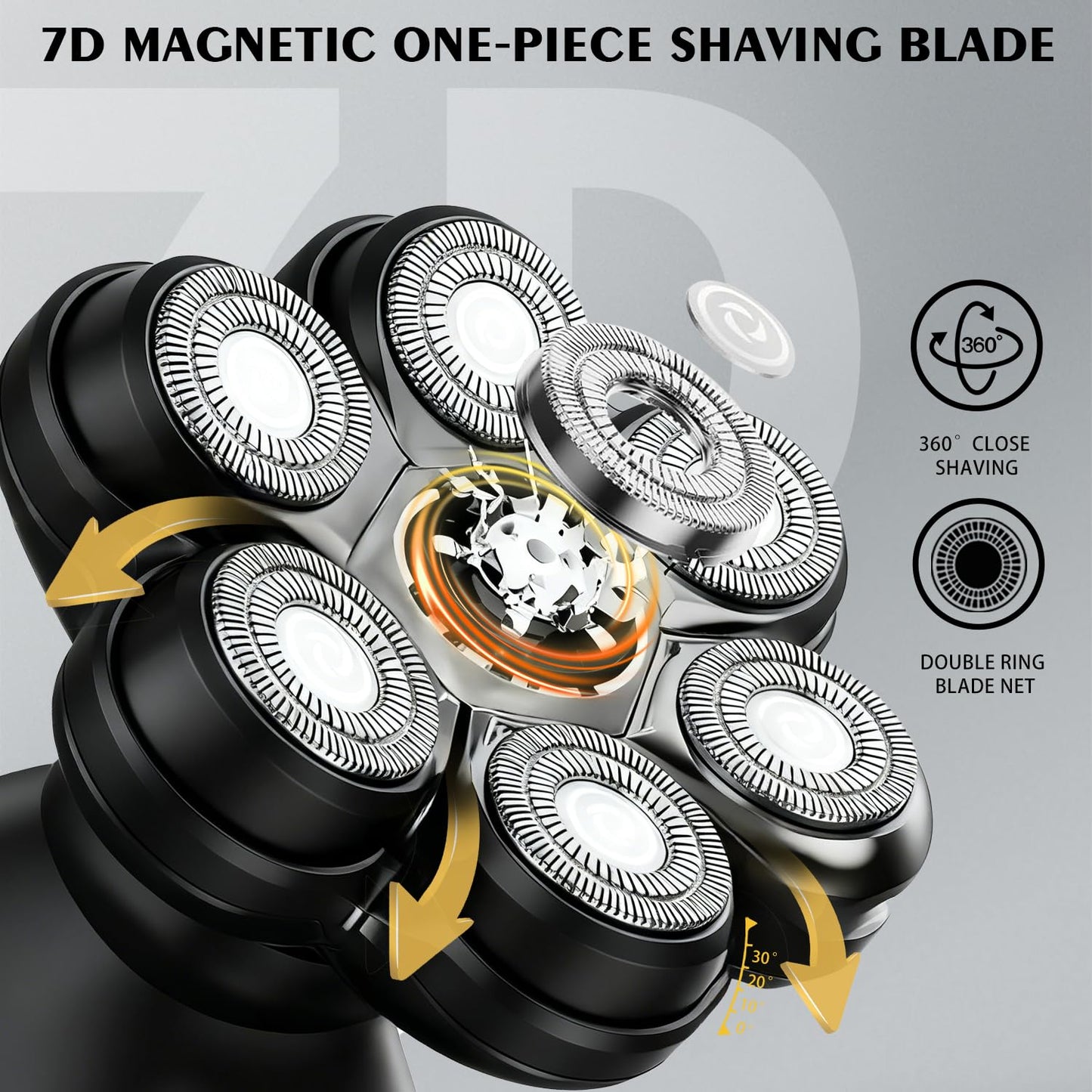 VODOZAVA Head Shaver Replacement Heads Magnetic 7 Blades Razor Replacement Blades Compatible with Freebird Shaver & Other Brands (hmblack7B4P)