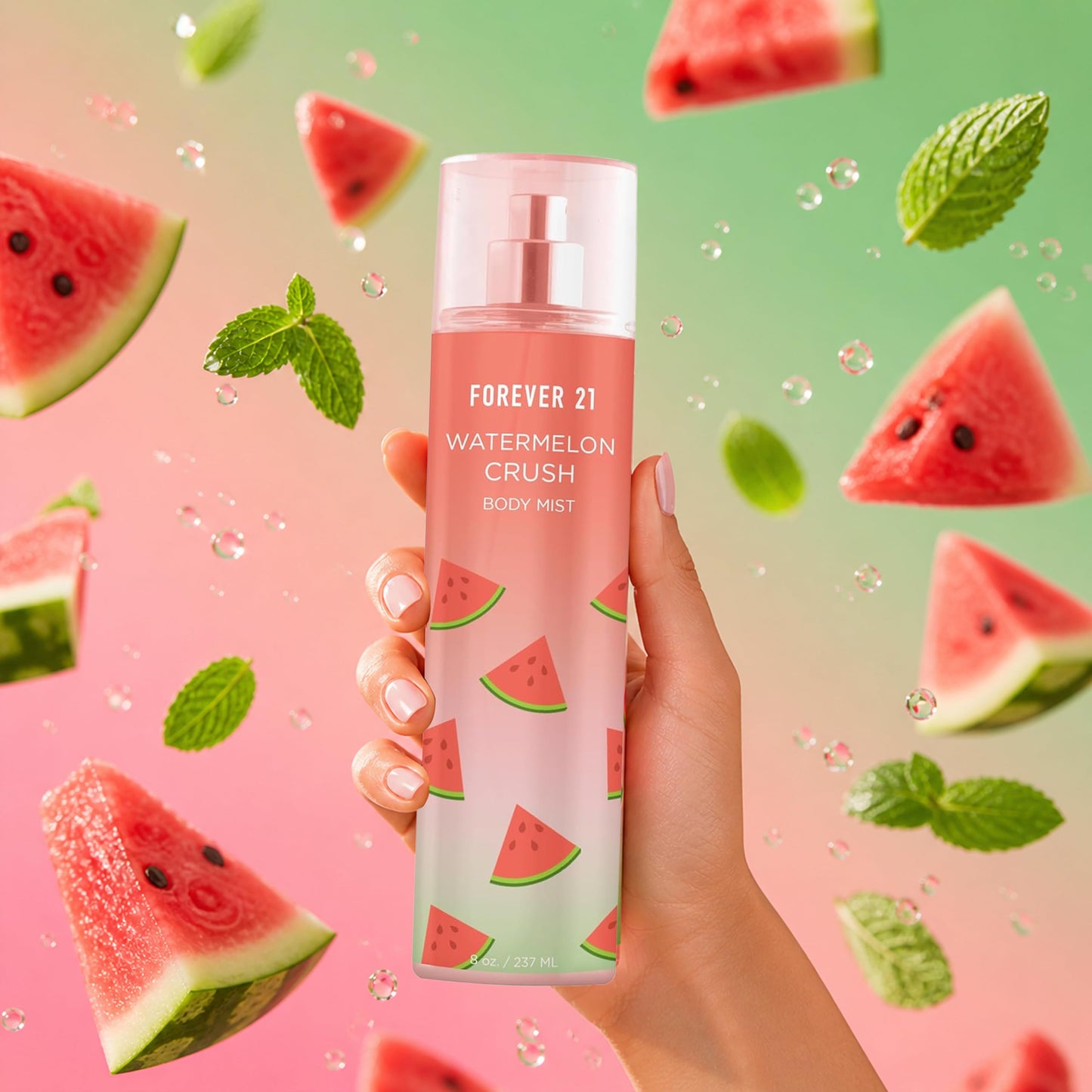 Forever 21 Watermelon Crush Body Spray Mist | Lightweight & Refreshing Everyday Scent | Sweet Body Spray with Fresh Sliced Watermelon Top Notes, Bergamot Zest and Muddled Mint | 8 fl. oz.