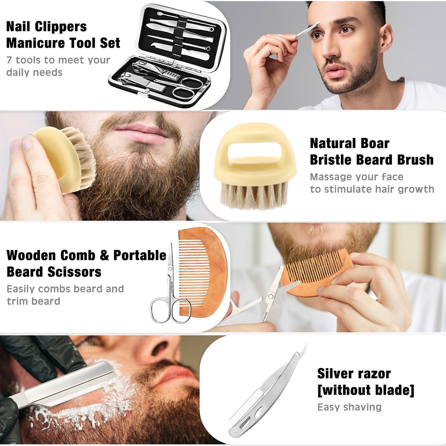 Nuogo 15 Pcs Birthday Gifts for Men Beard Care Set for Him Dad Birthday Gifts Basket Ideas Kit for Men Tumbler Bath Robe for Father's Day Dad Husband Boyfriend Box(Unhooded,Grey)