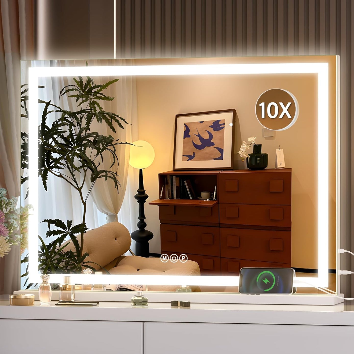 LED Makeup Mirror with Lights - 31.5" x 22" Dimmable Touch Screen Vanity Mirror | Round Black Design
