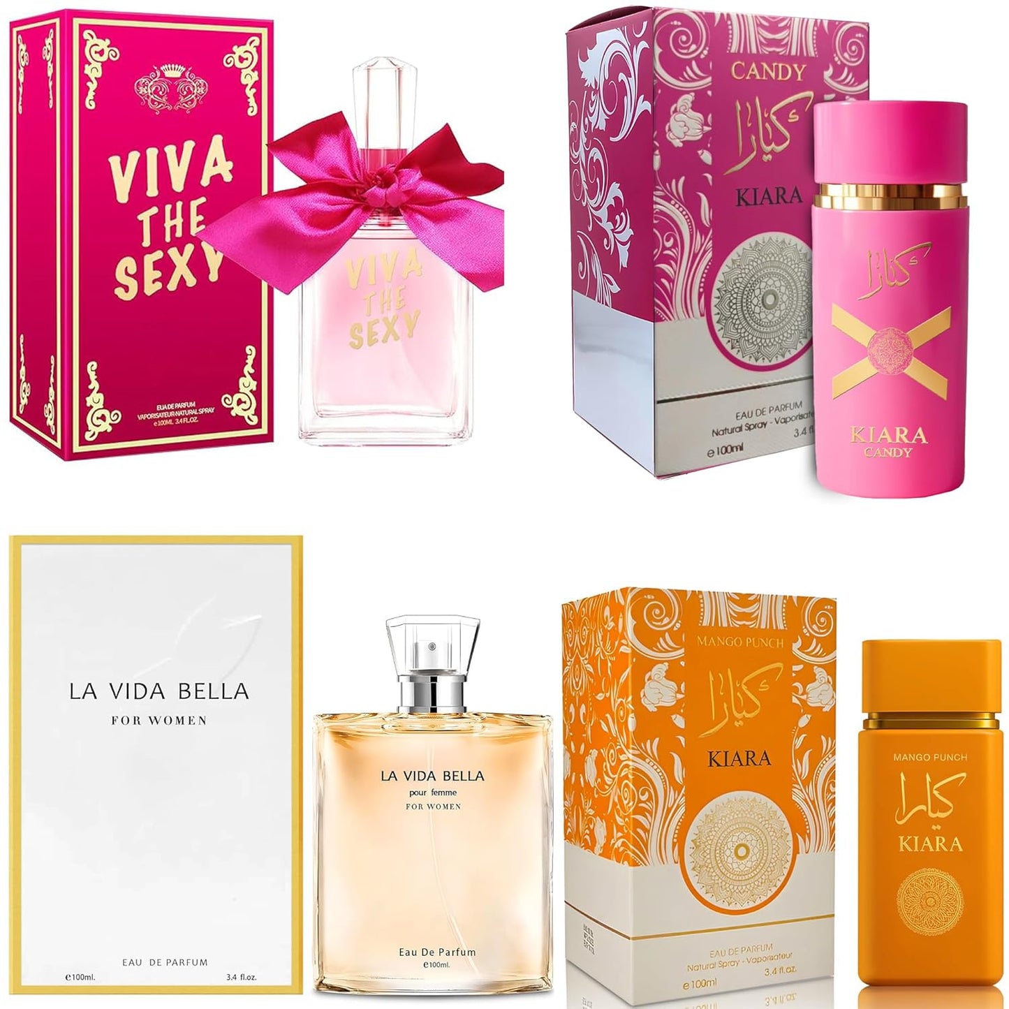 4PCS Women's Perfume Gift Set - Sweet Fruity Vanilla Scents | 3.4 Fl Oz Each