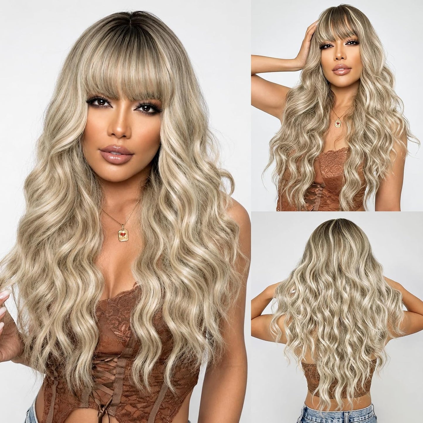 NOSTALGIA Black Wig - Long Curly Wavy Synthetic Wig with Bangs for Women | Perfect for Daily or Party Wear