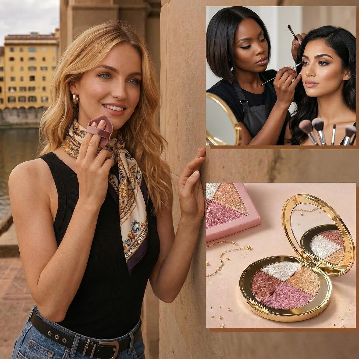 Eye & Cheek Palette - 4-in-1 Blush & Highlighter Makeup Kit | Long-Lasting, Blendable Shades for Contouring & Travel