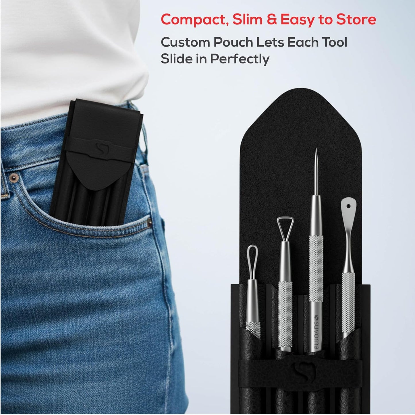 Suvorna Pimple Popper Tool Kit - 4-Piece Stainless Steel Blackhead & Whitehead Extractor Set | Facial Extraction Tools
