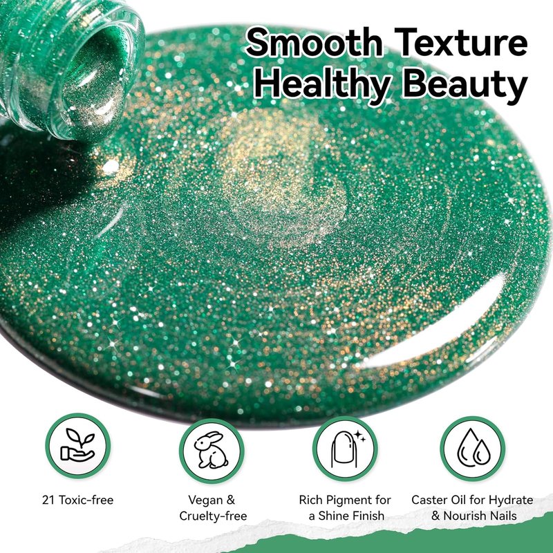 Dreamy Teal Glitter Nail Polish - Fast Drying, Toxic-Free Formula with High Shine Finish | 15ml