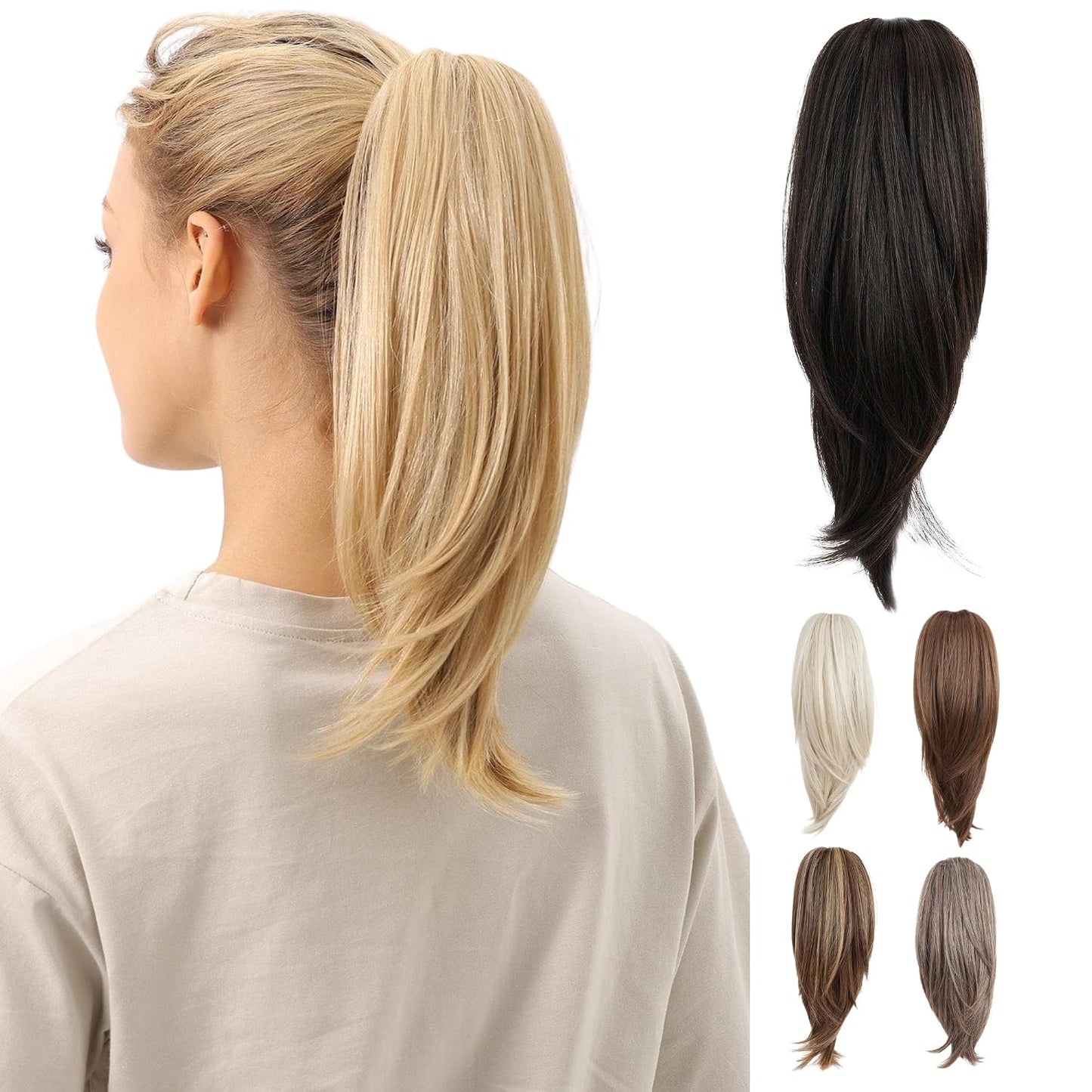 10-Inch Straight Claw Clip-In Ponytail Hair Extensions - Black | Realistic Synthetic Hair for Women & Men