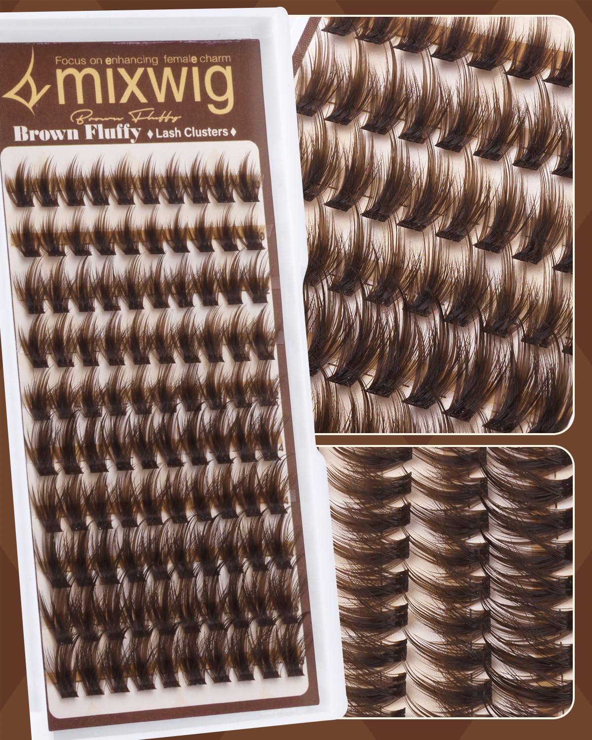 Brown Lash Clusters - Fluffy Manga Eyelash Extensions | Natural Spiky Individual Lashes 10-16MM D Curly