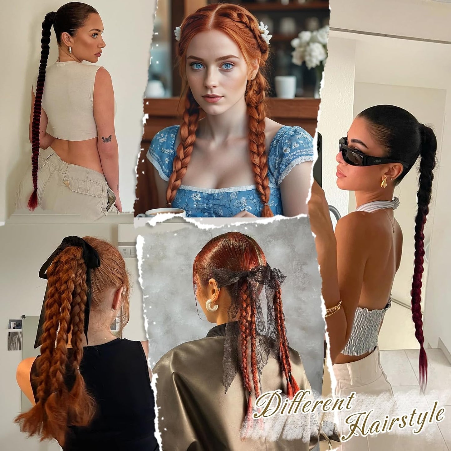 30 Inch Long Braided Ponytail Extension - Copper Red Wrap Around Hairpiece | Synthetic Hair for Women