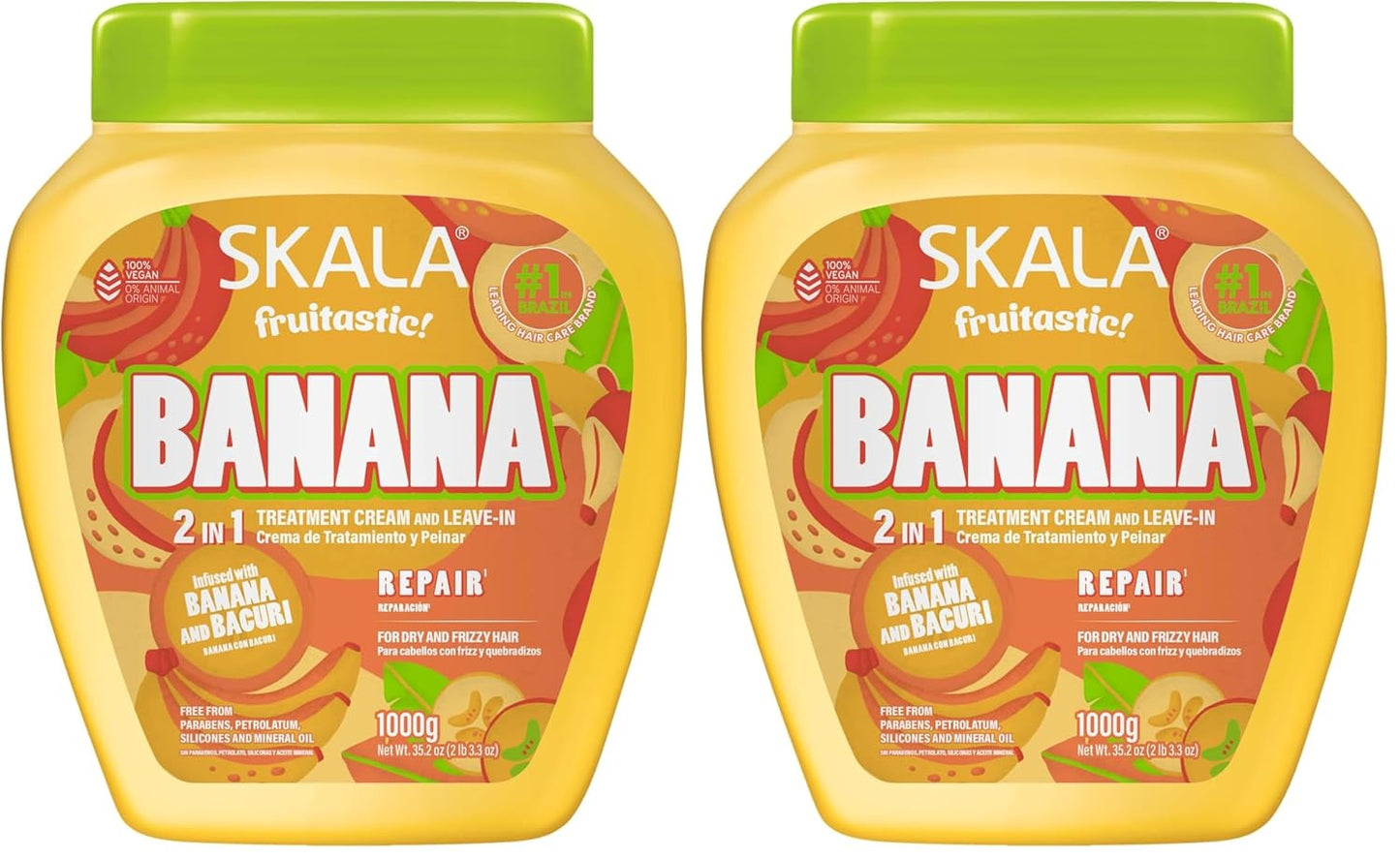Skala Banana 2-in-1 Treatment Cream | Vegan Leave-In Conditioner for All Hair Types, Deep Hydration & Frizz Control - 1000g