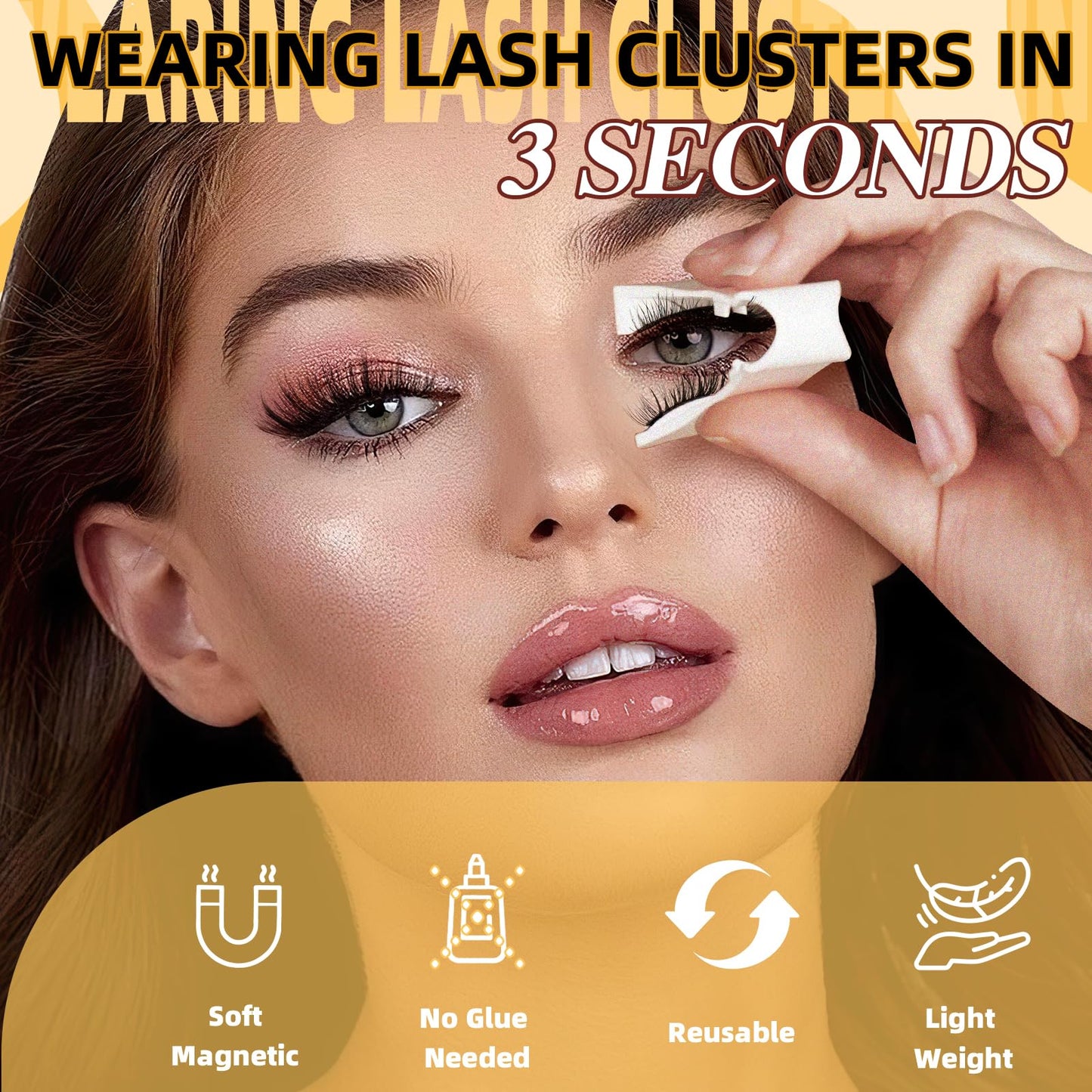 QUEWEL 2 Pairs Natural Look Reusable Magnetic Eyelashes, Reusable No Glue Needed Magnetic Eyelashes Kit with Applicator Lashes Kit without Eyeliner Easy to Wear and Remove (G-YC-C+F02)