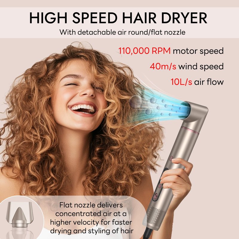 Nawedaa 6-in-1 Pro Ionic Hair Dryer with Constant Temperature & LCD Display | High-Speed Auto Wrap Hair Styler for Fast Salon Drying & Styling | Hot Air Brush for More Volume, Less Frizzc & Damage