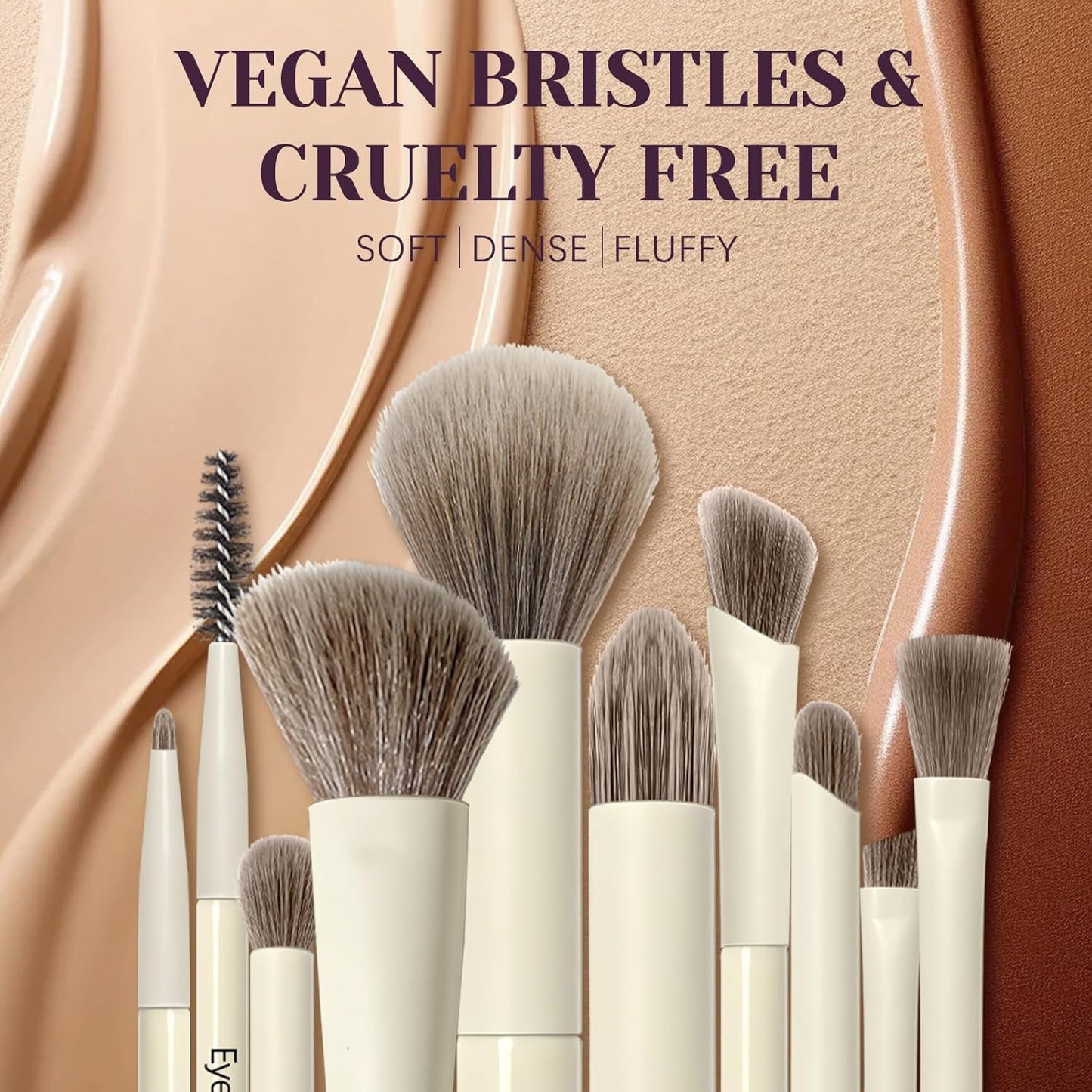 Makeup Brush Set - Premium Synthetic Brushes with 2 Puffs | 8-Piece Kit for Powder, Concealers & Eye Shadows (White)