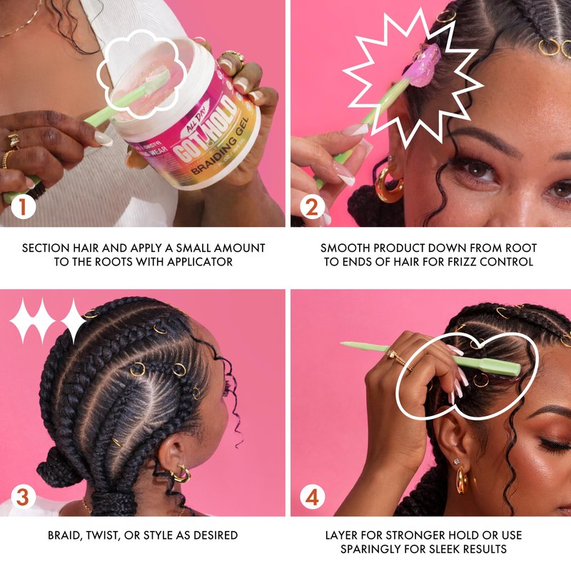 ALL DAY GOT HOLD Braiding Gel for Braids, Twists & Protective Styles (Hydration) – Strong Hold with Aloe & Rose Water – Non-Flaking Styling Gel for Natural Hair – 10 Fl Oz