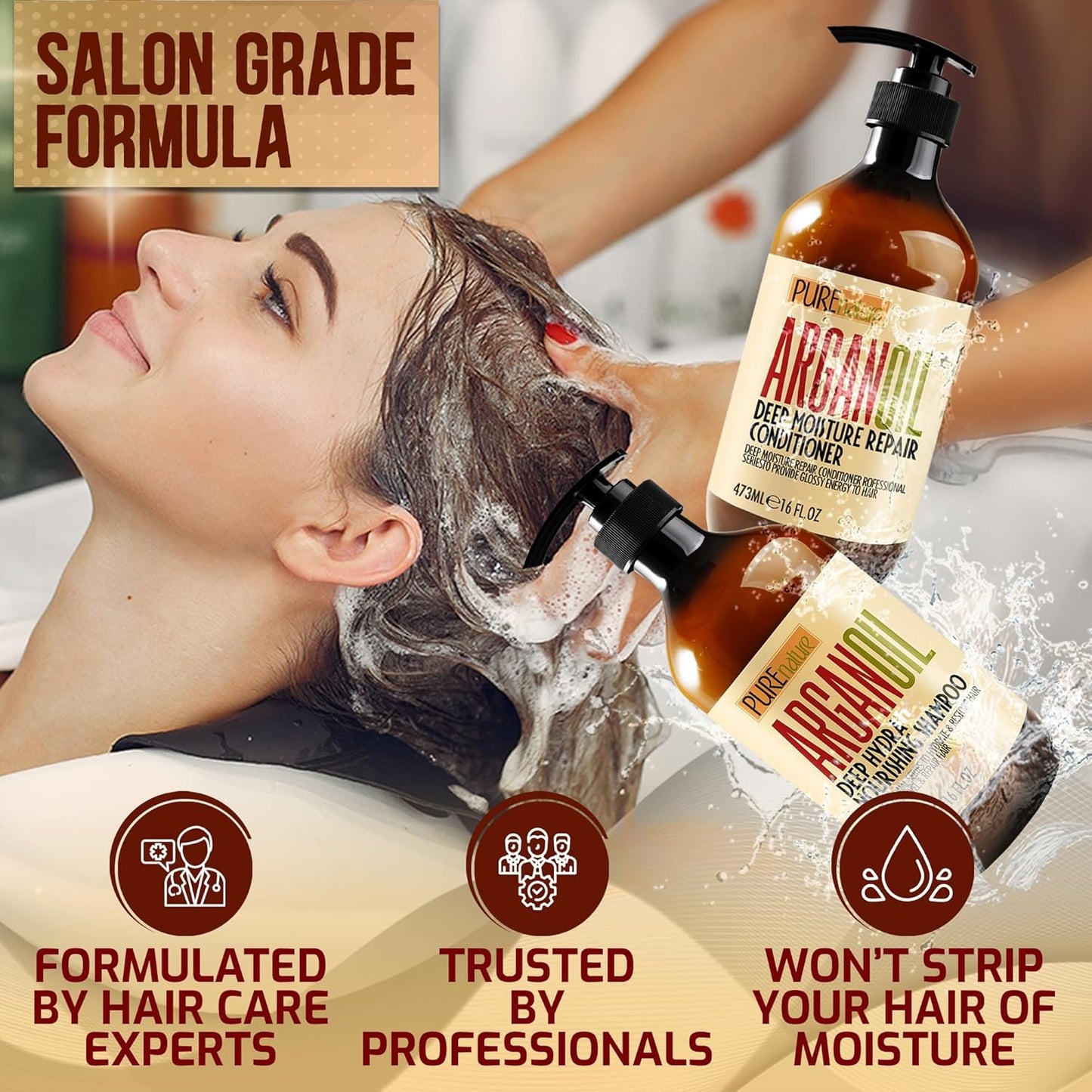 Argan Oil Shampoo & Conditioner Set - Sulfate-Free Moroccan Formula for Curly, Straight, & Damaged Hair | Moisturizing & Hydrating Treatment