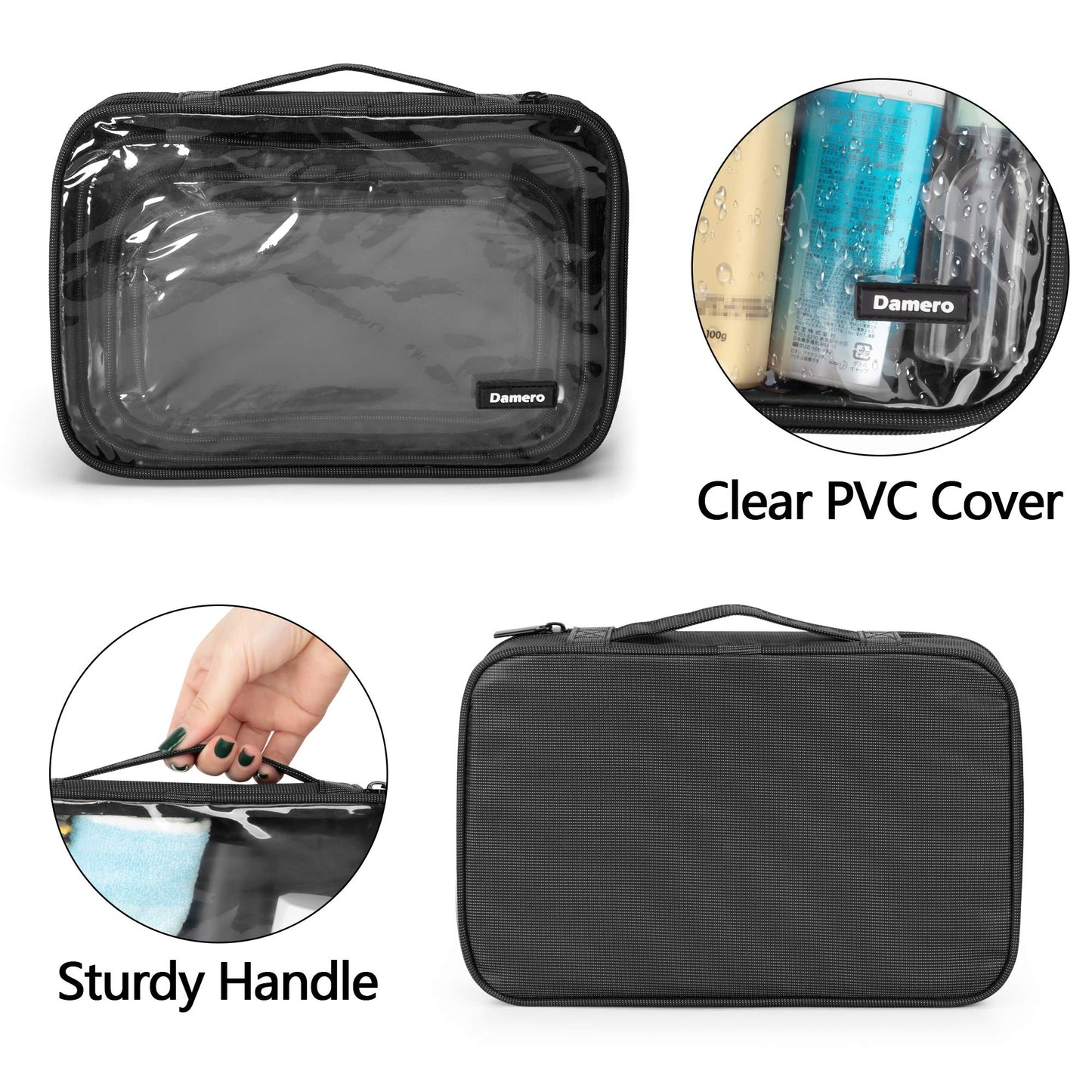 Damero 4pcs Clear Toiletry Bag Packing Cubes, Clear Toiletry Makeup Bag Organizers for Traveling, Business Trip, Black
