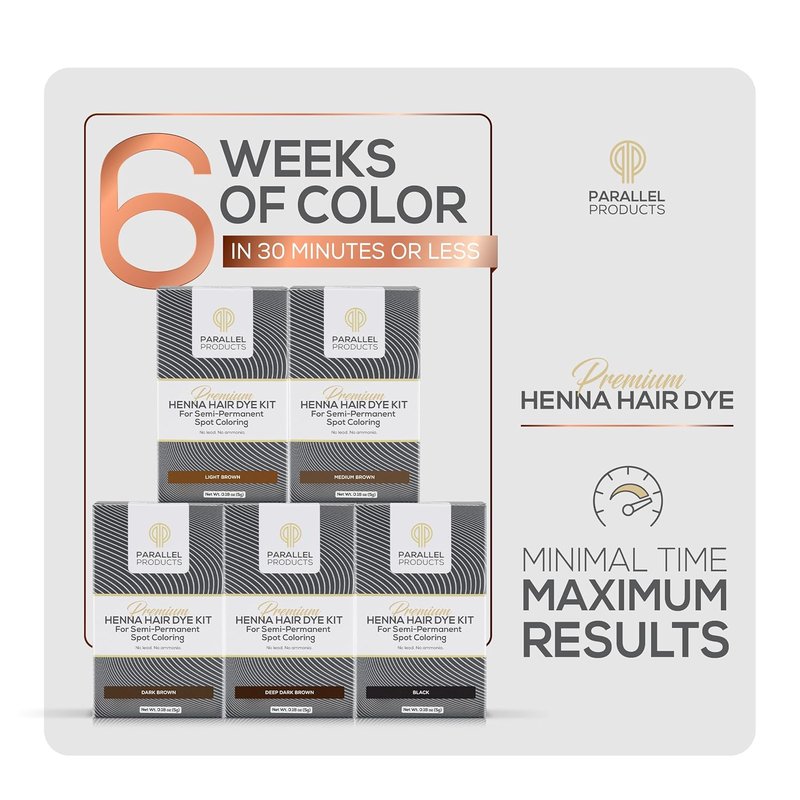 Henna Hair Dye Kit for Professional Spot Coloring - Nourishing Oil, Mixing Dish & Brush Included | 5g Medium Brown
