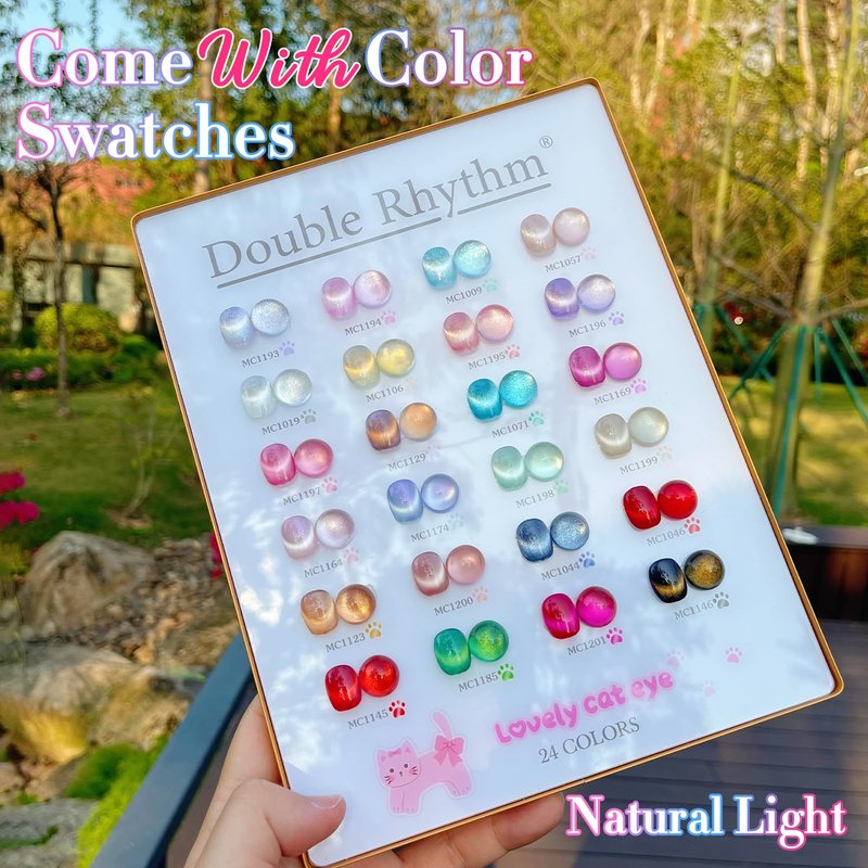 Double Rhythm 28Pcs 0.5Oz Cat Eye Gel Nail Polish Set Same Color Same Bottle Magnetic Gel Polish Kit Nail Art Manicure Salon DIY at Home (Silver Gold Red Black-T24-7)