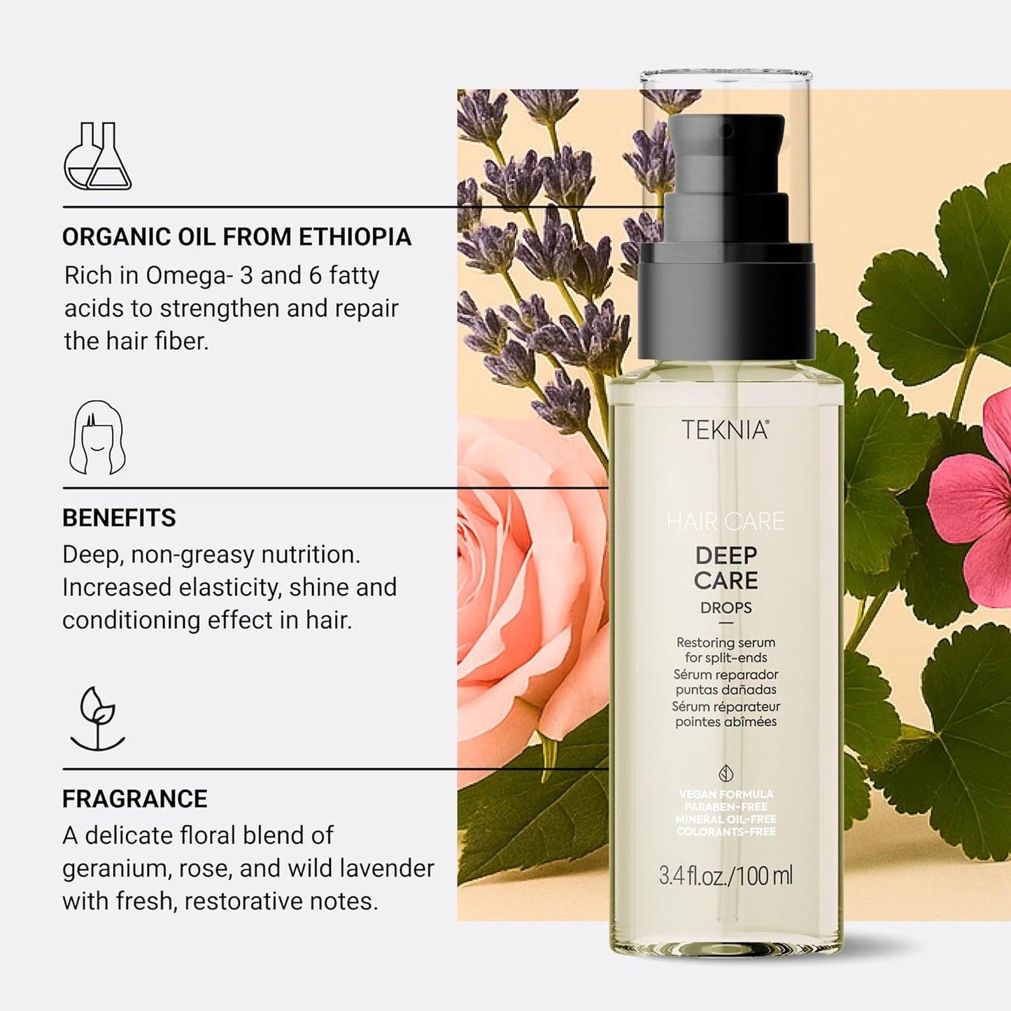 Deep Care Hair Serum - Lakmé Teknia Repairing Drops for Damaged Hair & Split Ends | 3.5 Fl Oz