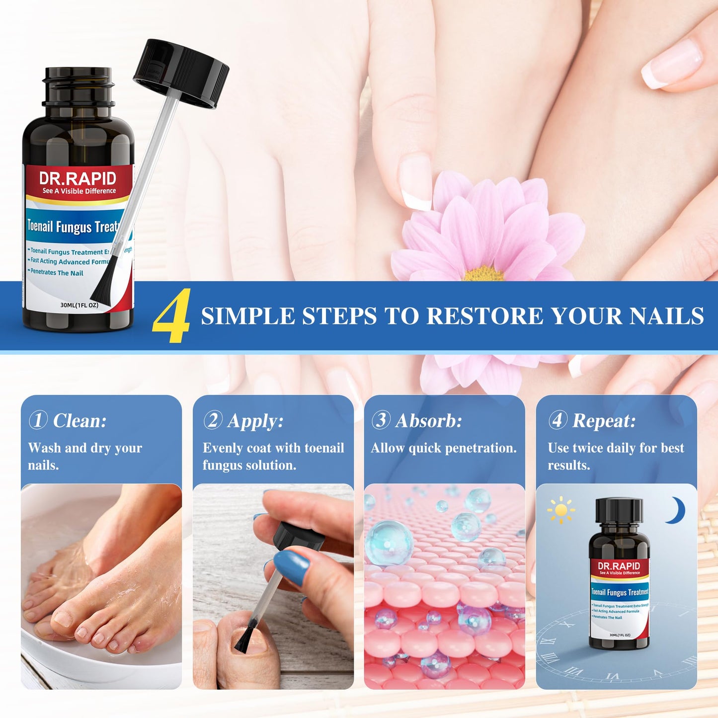 Toenail Fungus Treatment Extra Strength - Effective Antifungal Nail Repair Solution with Tea Tree Oil for Toenail & Nail Fungus, Fast Acting Treatment for Damaged Nails & Ingrown Toenail - 60ml/2fl oz
